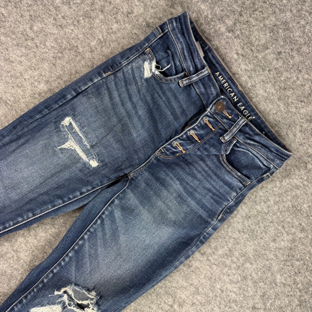 American Eagle Hi-Rise Jegging Size 4 Dark Wash Distressed Button Fly Jeans